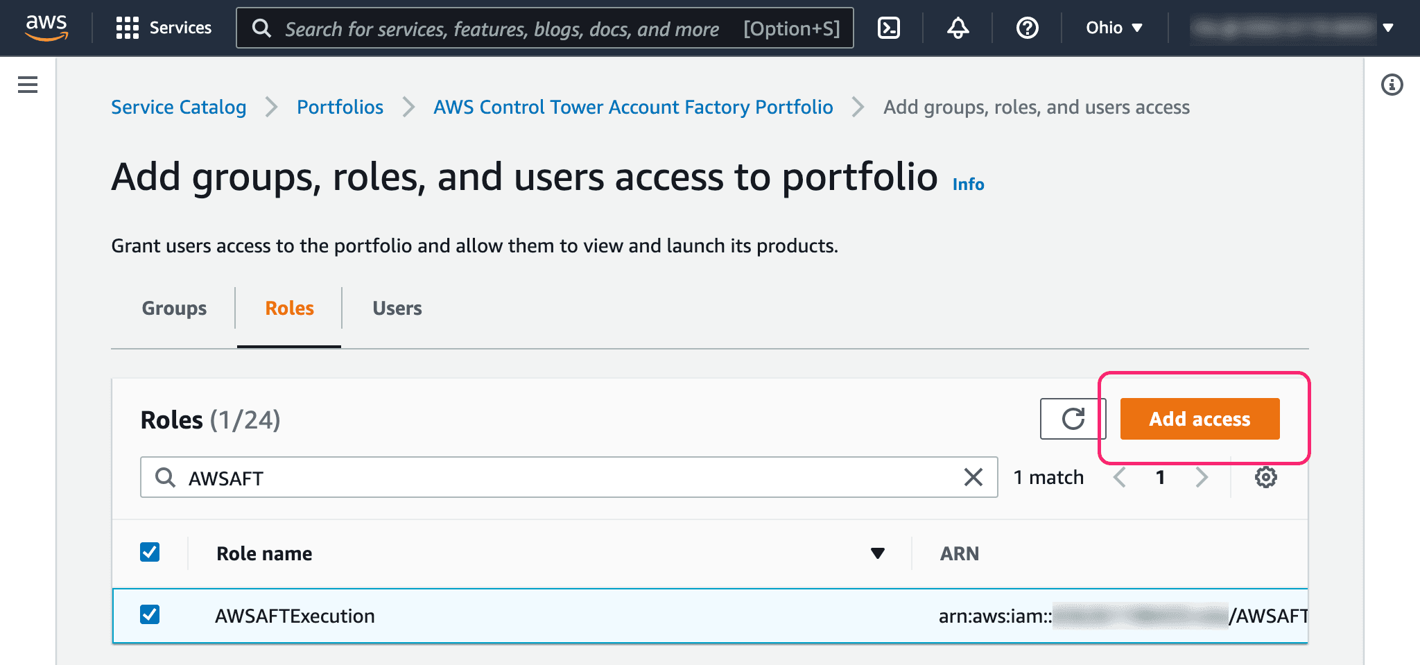 Grant AWSAFTExecution access to Service Catalog