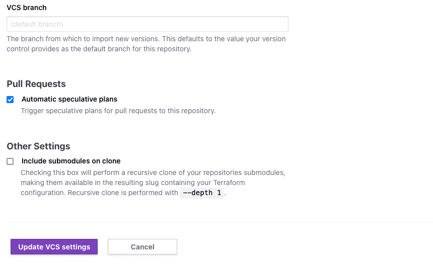 Update workspace VCS settings