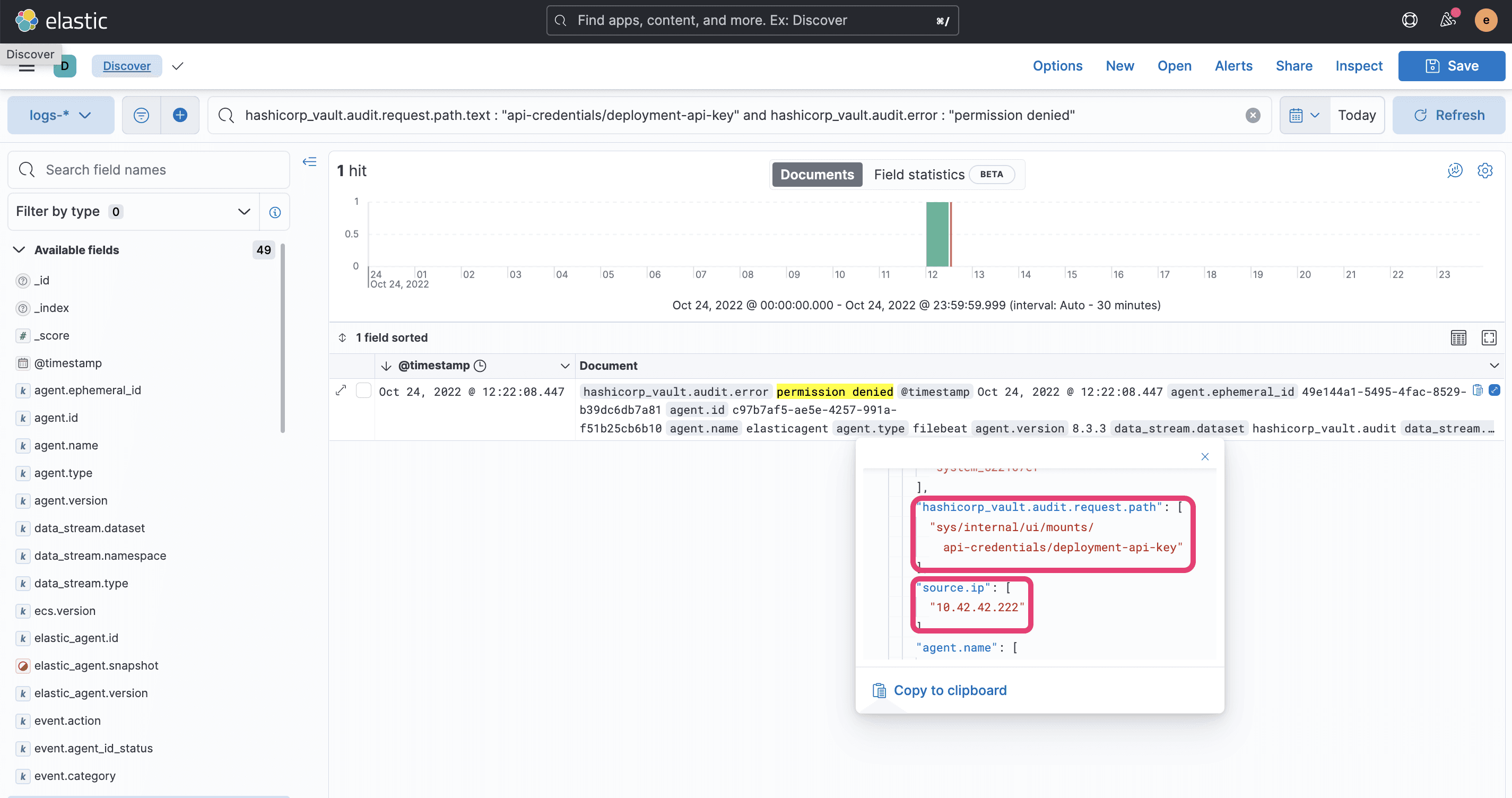 Elastic Discover query details